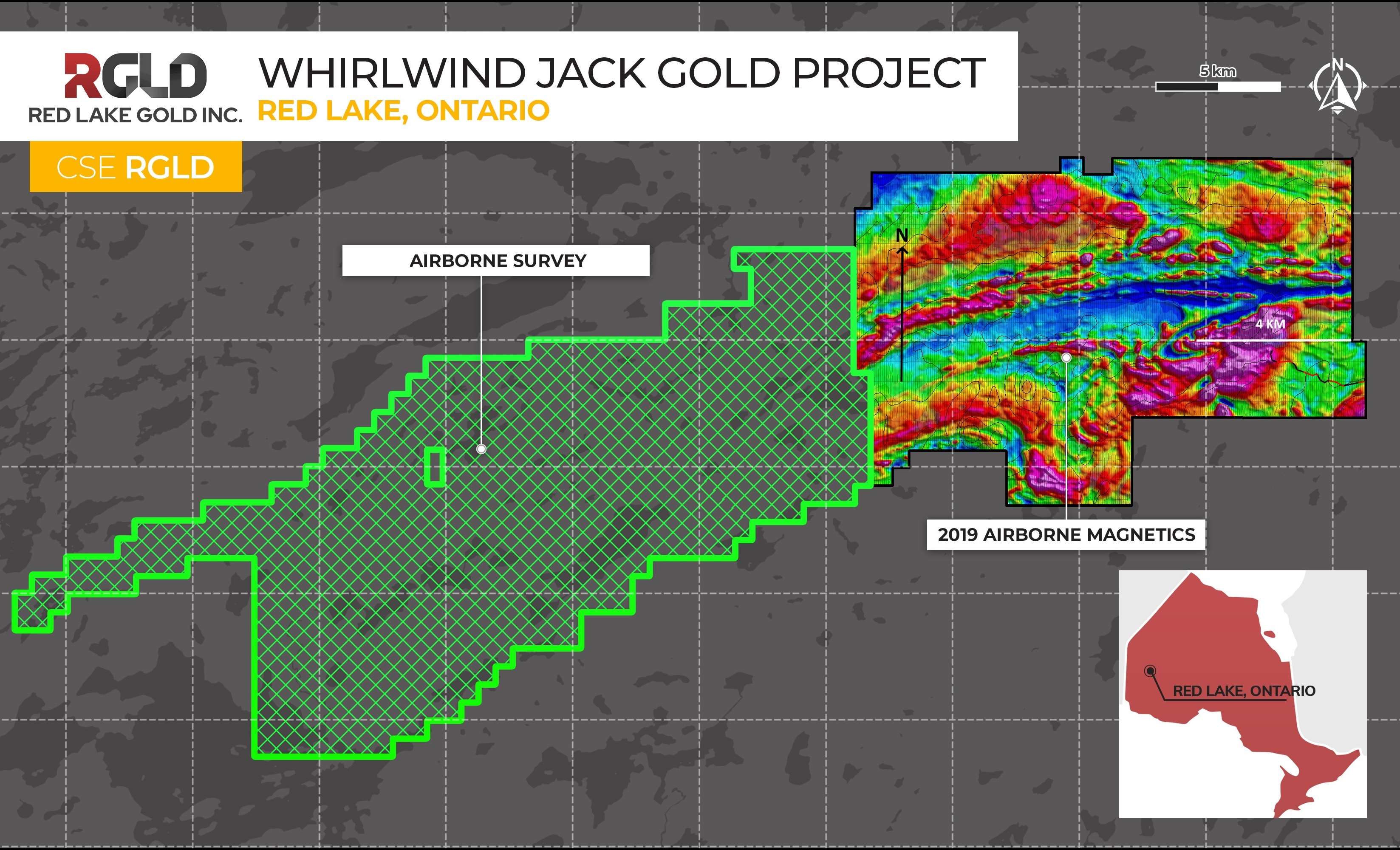 Figure 1: Map of the Fall 2020 Geophysical Survey at the Whirlwind Jack Gold Project (coverage area).